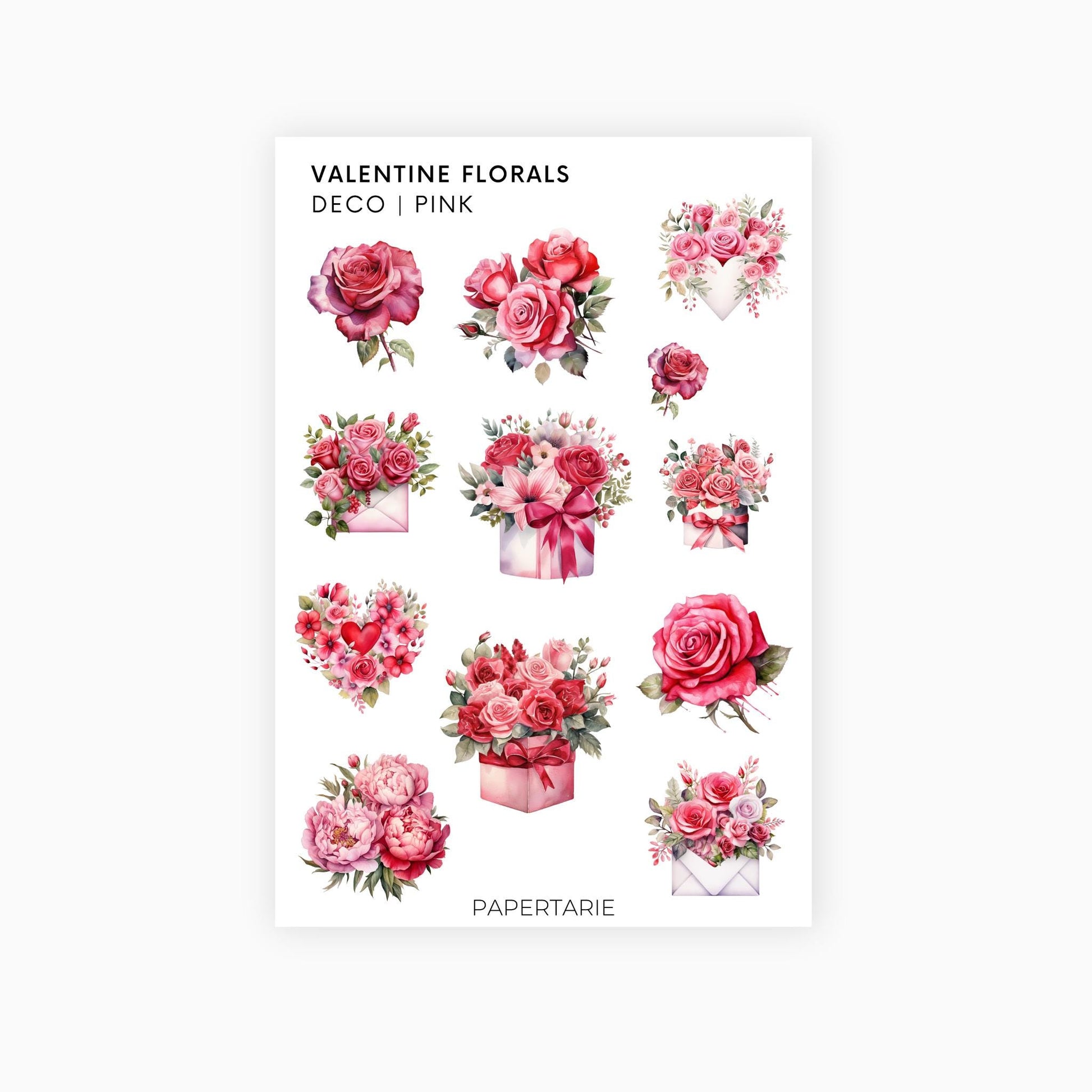 Deco Planner Stickers | Valentine's Florals | Two Options | Standard Sheet | Transparent | Matte | Glossy | Planner Stickers