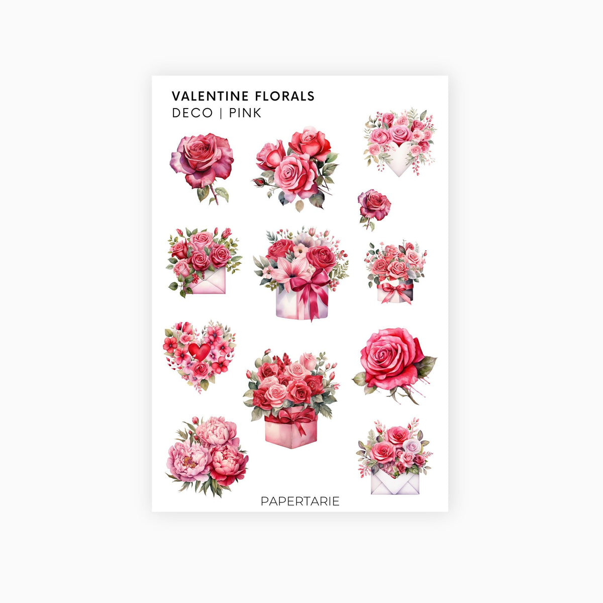 Deco Planner Stickers | Valentine's Florals | Two Options | Standard Sheet | Transparent | Matte | Glossy | Planner Stickers