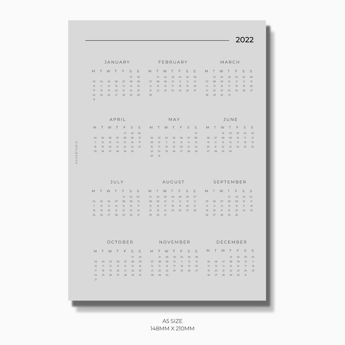 Planner Insert | 2022 Calendar | Minimal | Vellum | A5 | Personal |