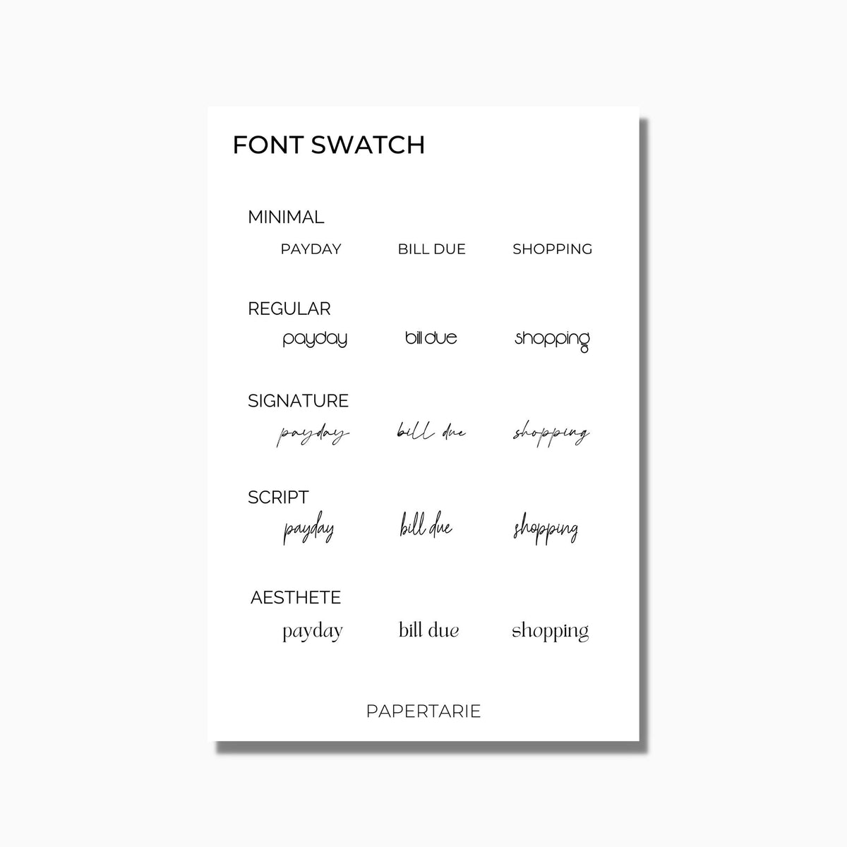 Font Swatch Sheet