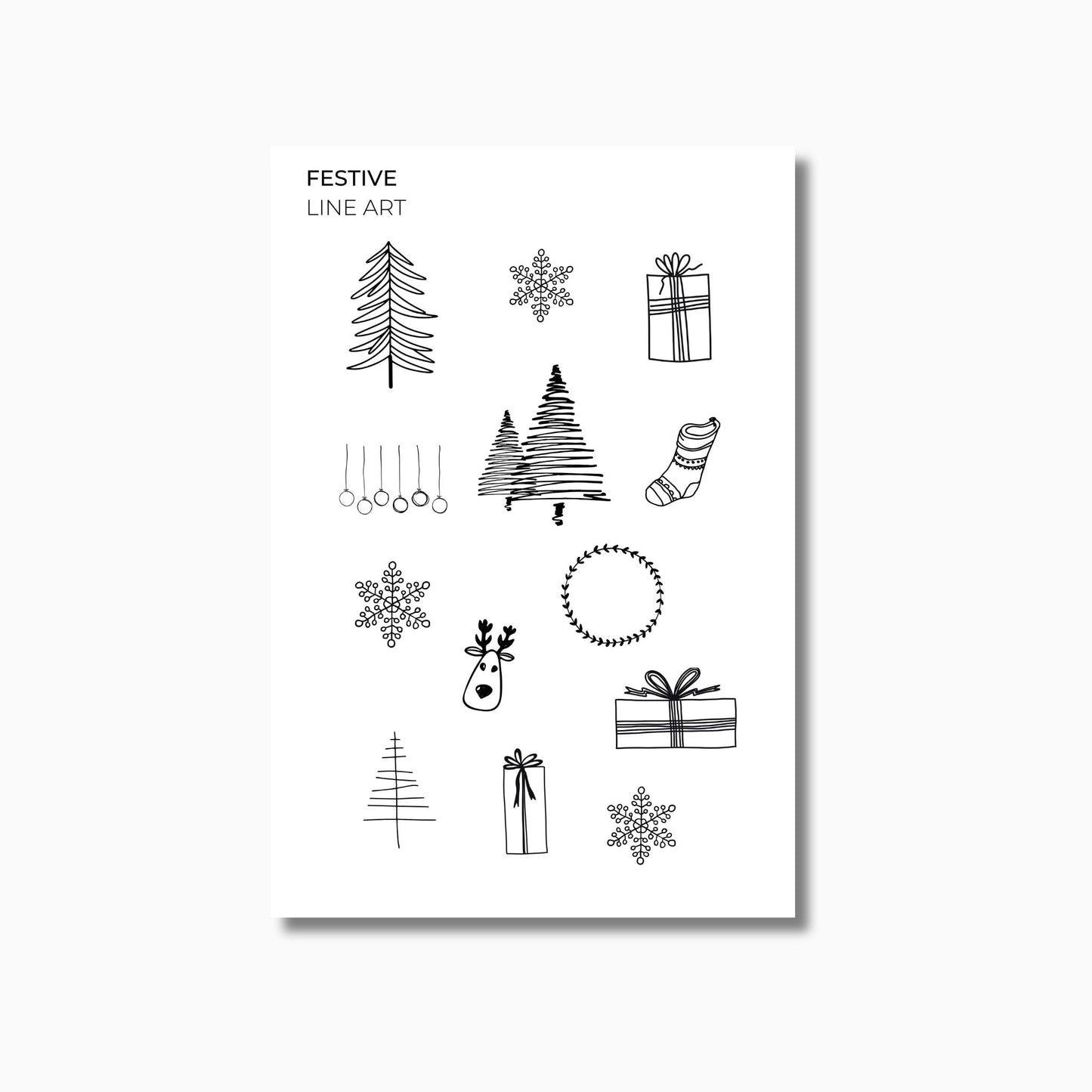 Festive Stickers | 5 Options | Transparent Matte | Line Drawings | Watercolour Design | Planner Stickers