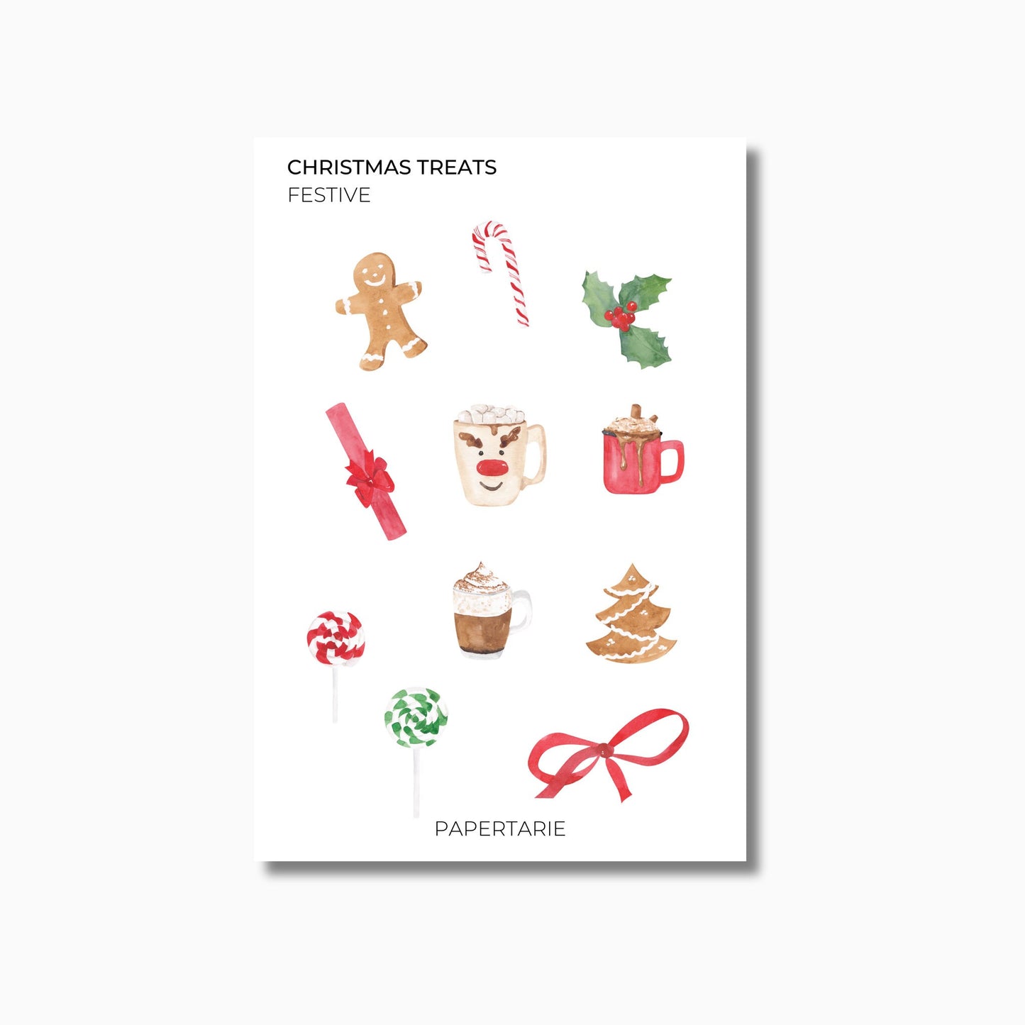 Festive Stickers | 5 Options | Transparent Matte | Line Drawings | Watercolour Design | Planner Stickers