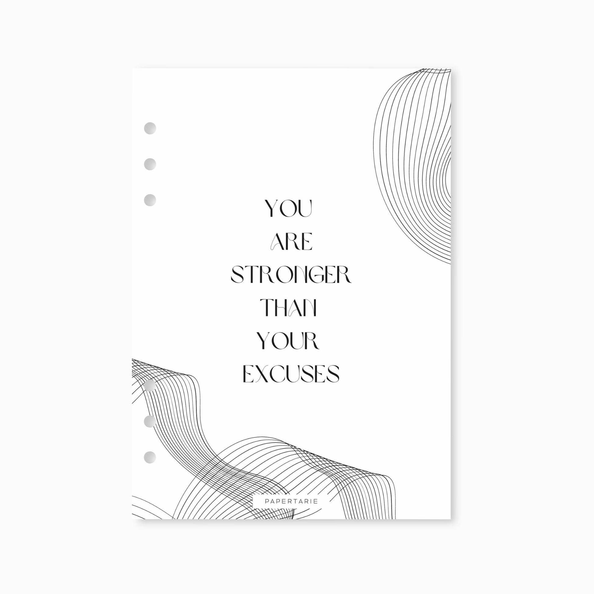 Planner Dashboard | You Are Stronger Than Your Excuses | A5, A6, Personal, Pocket | Minimal | Aesthetic | Unpunched